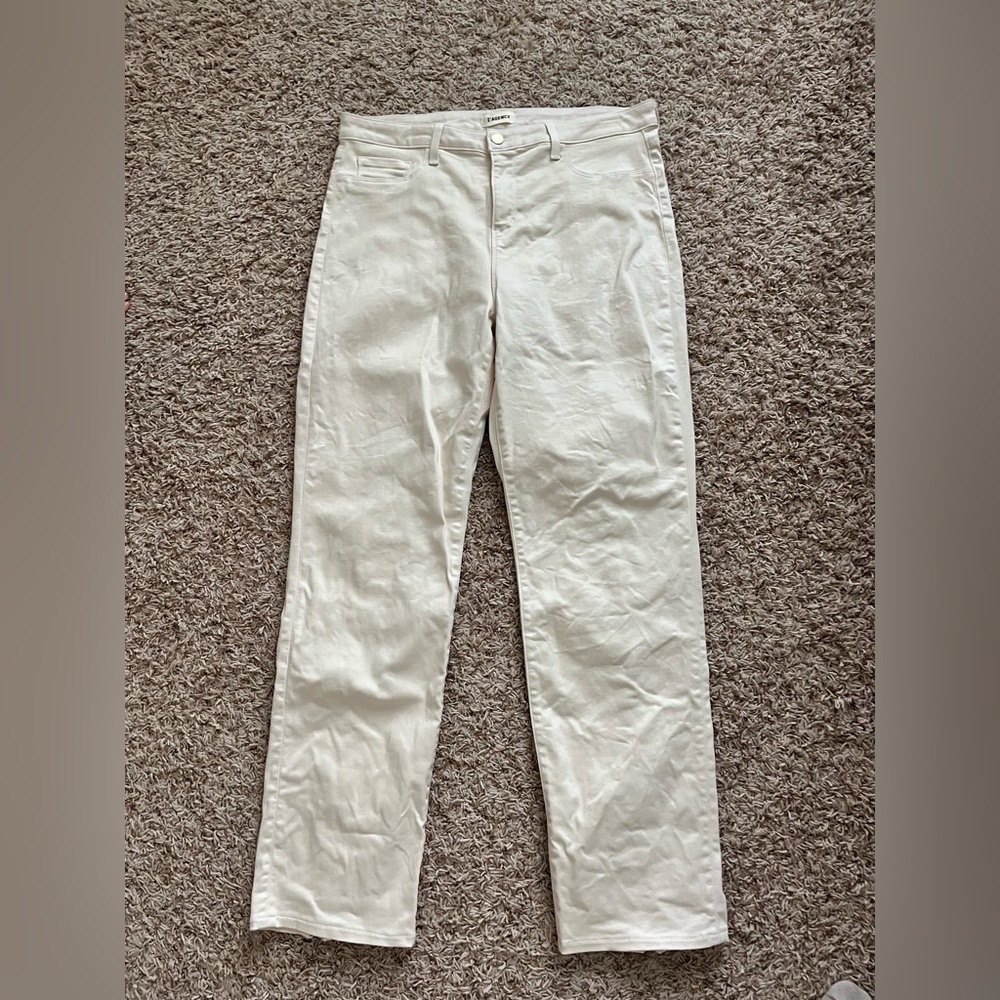 L’AGENCE Ginny High Rise Straight Leg Jeans French Vanilla coated - Picture 13 of 16